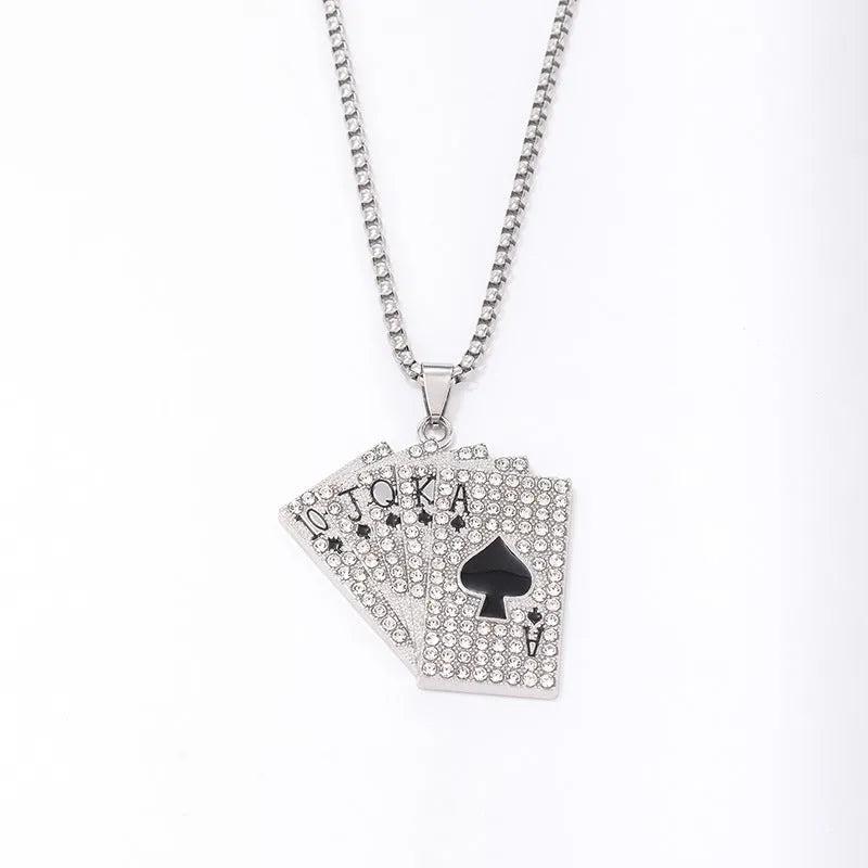 Hip-Hop Poker Inlay Rhinestones Men's Pendant Necklace - Diatoms