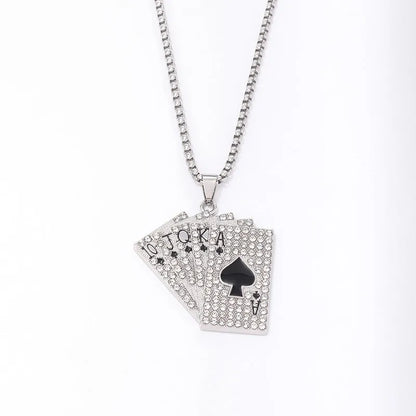 Hip-Hop Poker Inlay Rhinestones Men's Pendant Necklace - Diatoms