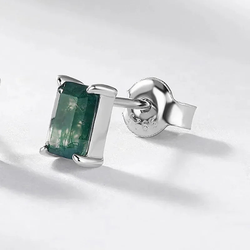 Natural Moss Silver Ear Studs - Diatoms