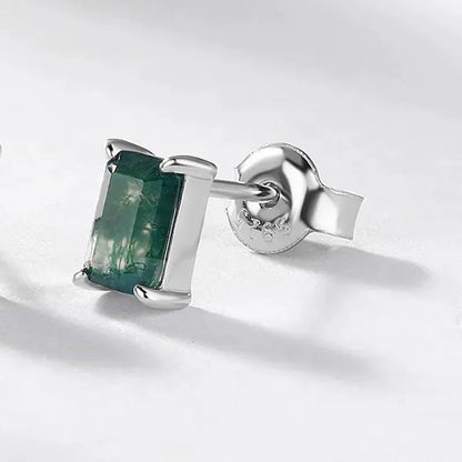 Natural Moss Silver Ear Studs - Diatoms