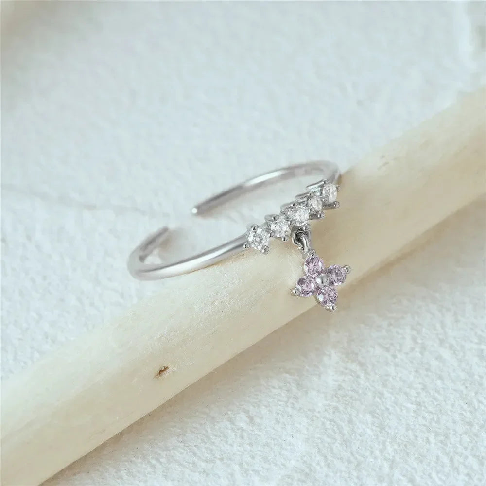 Luxe Sterling Silver Flower Pendant Ring - Diatoms
