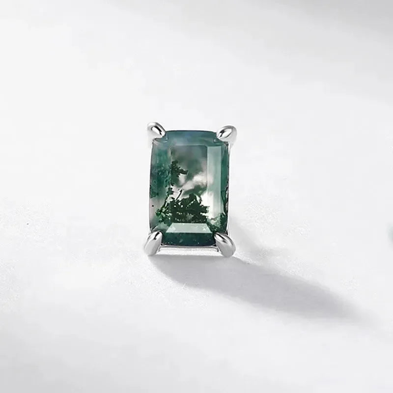 Natural Moss Silver Ear Studs - Diatoms