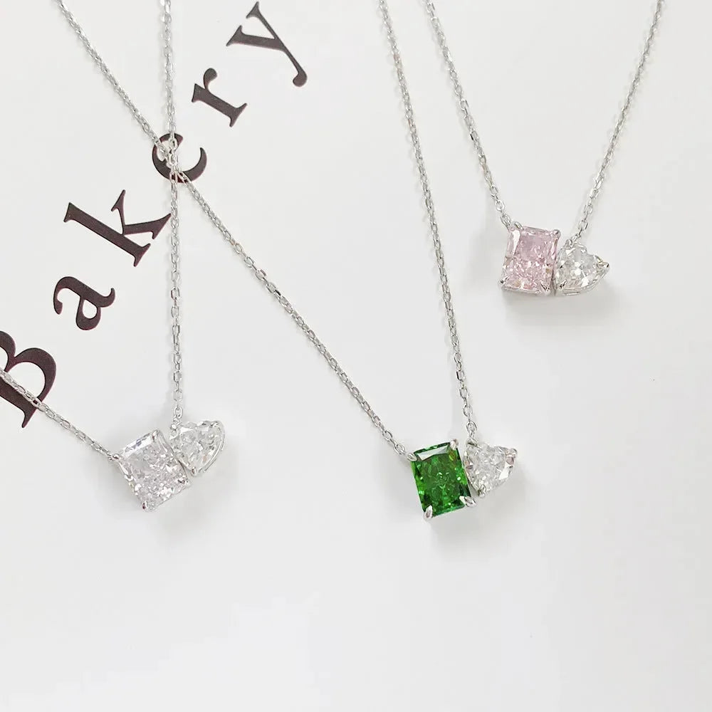 Luxy Silver Square Heart Shape Pendant - Diatoms