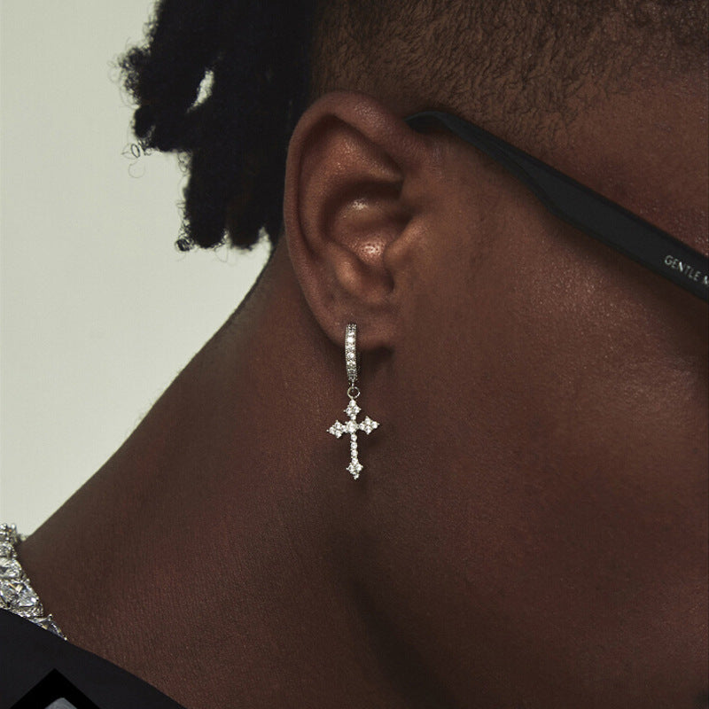 Diatoms Men Cross Earrings