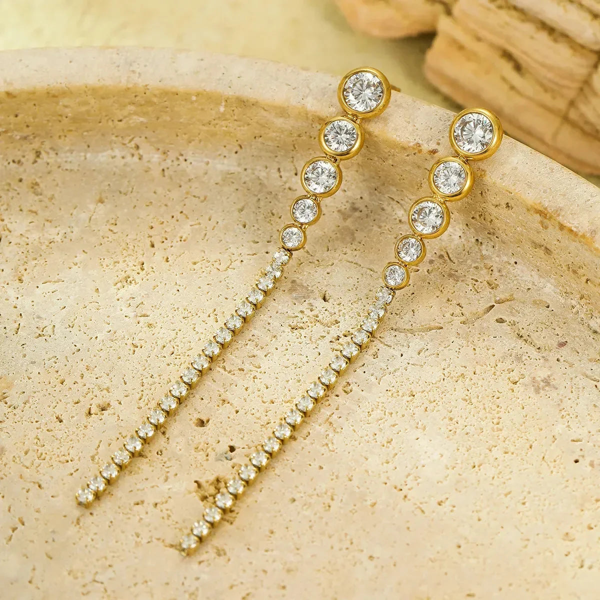 Radiant Long Fringed Diamond Dangler Earrings - Diatoms