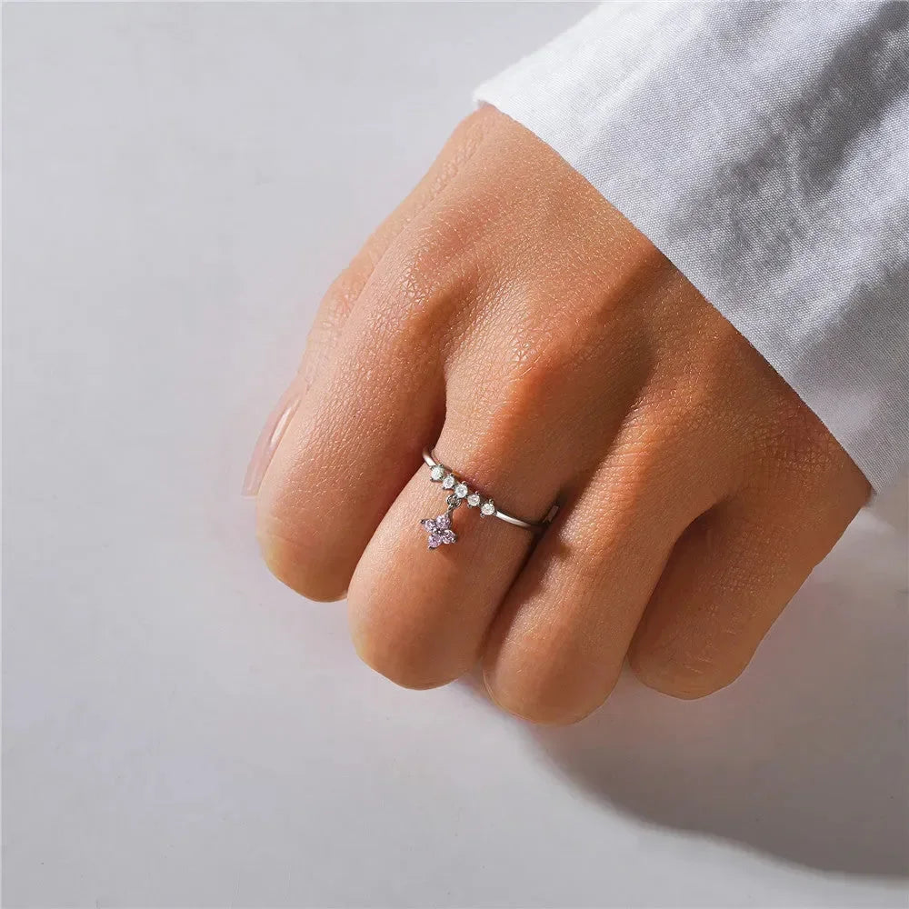 Luxe Sterling Silver Flower Pendant Ring - Diatoms