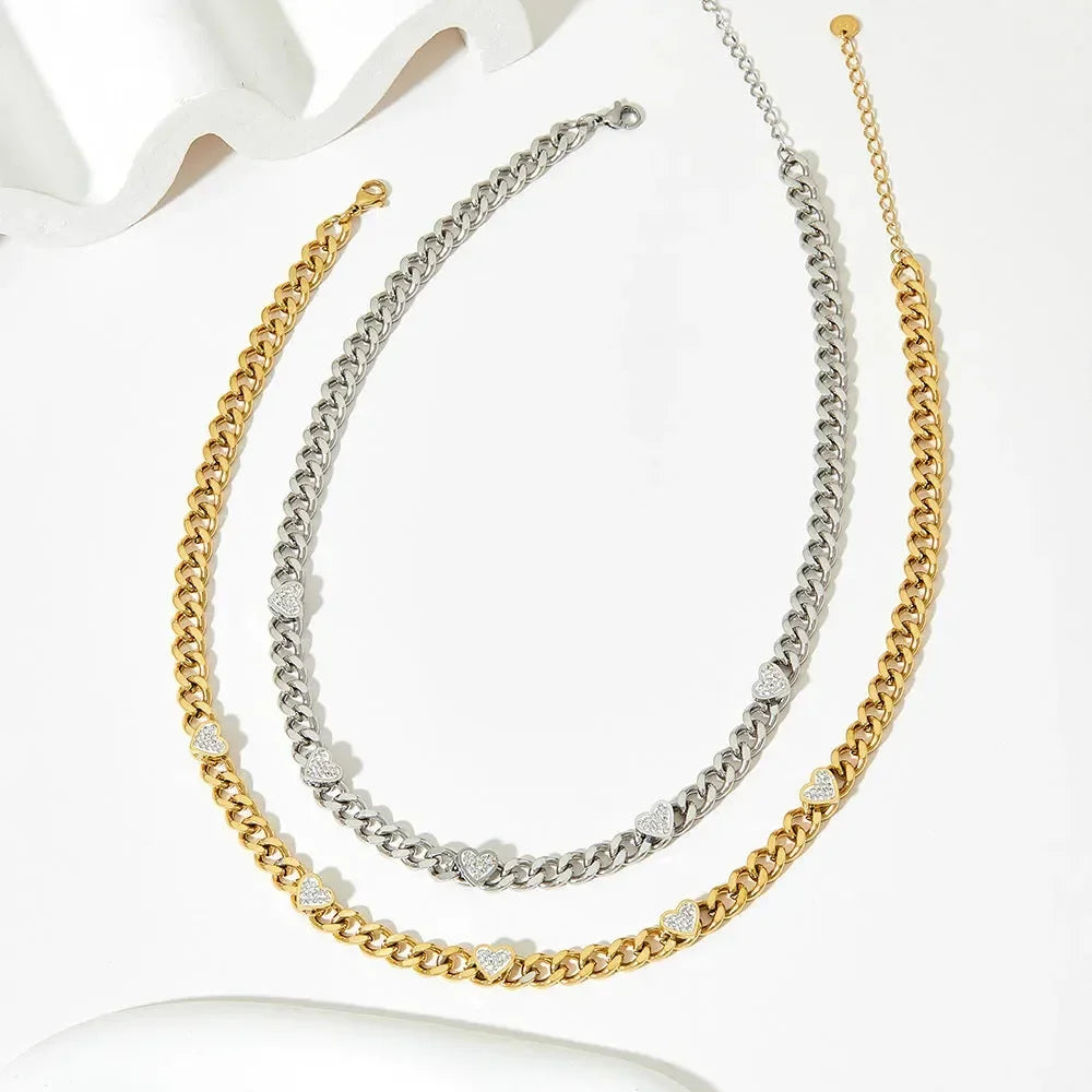Heart Charm Cuban Choker Necklace - Diatoms