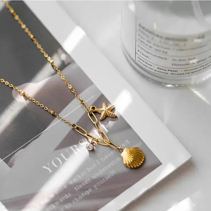 Diamond Starfish Shell Ocean Necklace - Diatoms