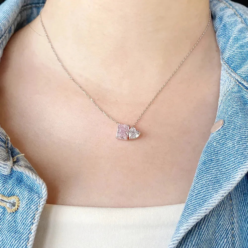 Luxy Silver Square Heart Shape Pendant - Diatoms