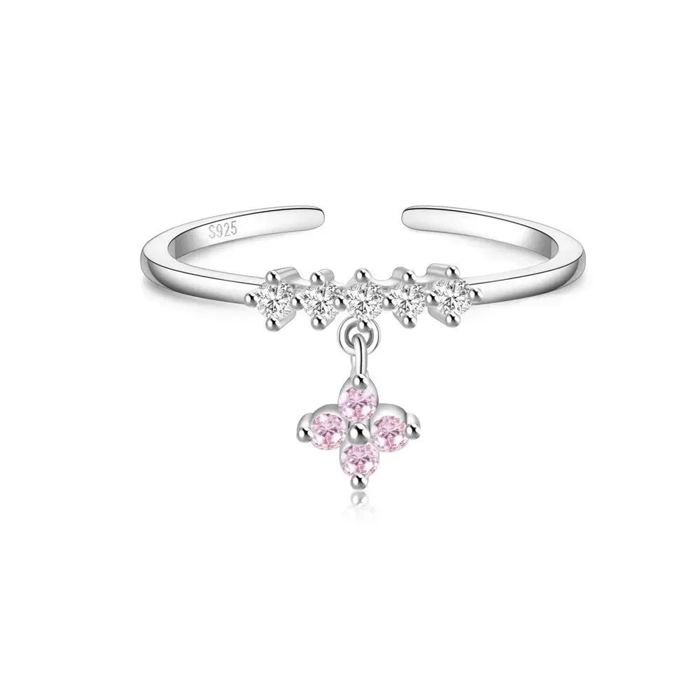 Luxe Sterling Silver Flower Pendant Ring - Diatoms