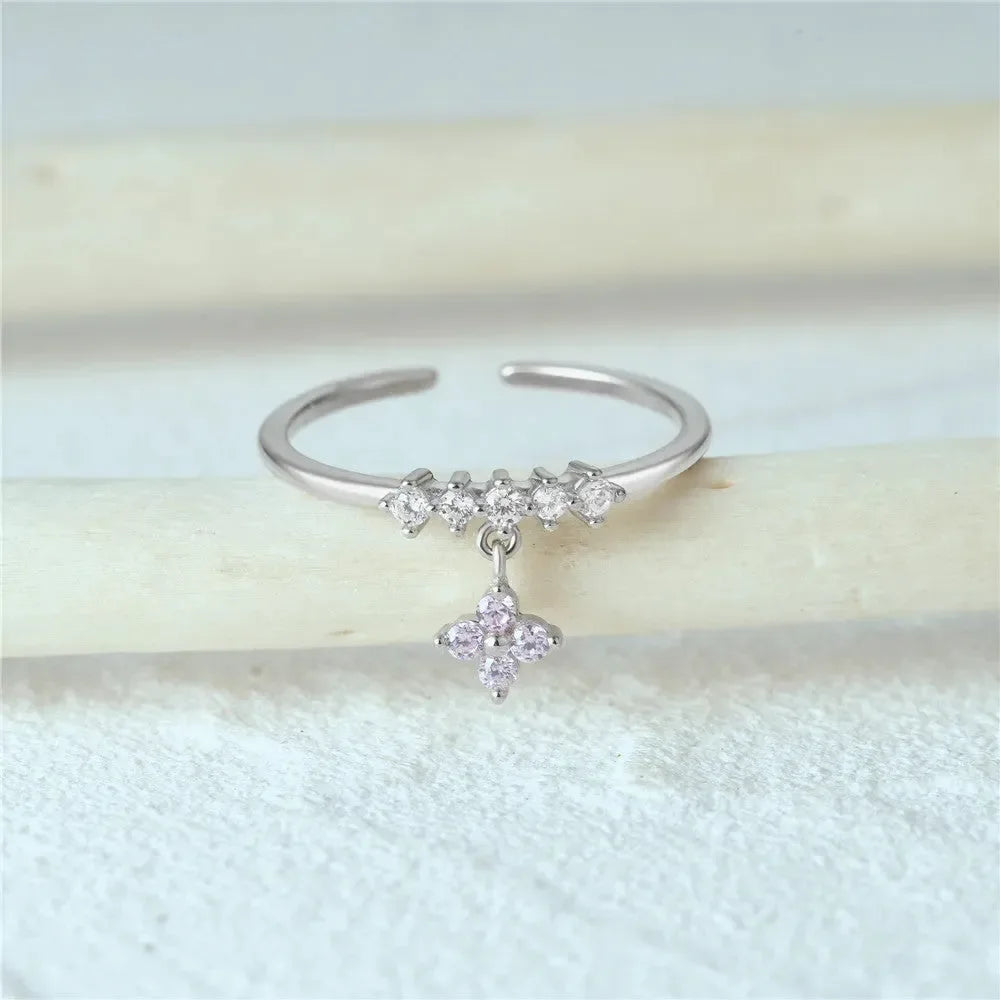 Luxe Sterling Silver Flower Pendant Ring - Diatoms