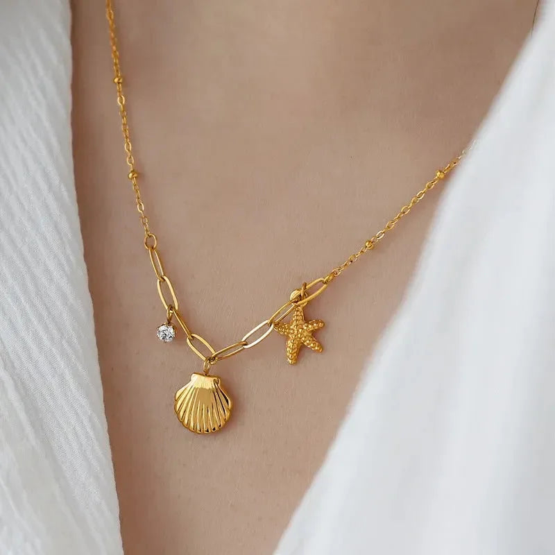 Diamond Starfish Shell Ocean Necklace - Diatoms