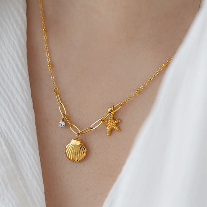 Diamond Starfish Shell Ocean Necklace