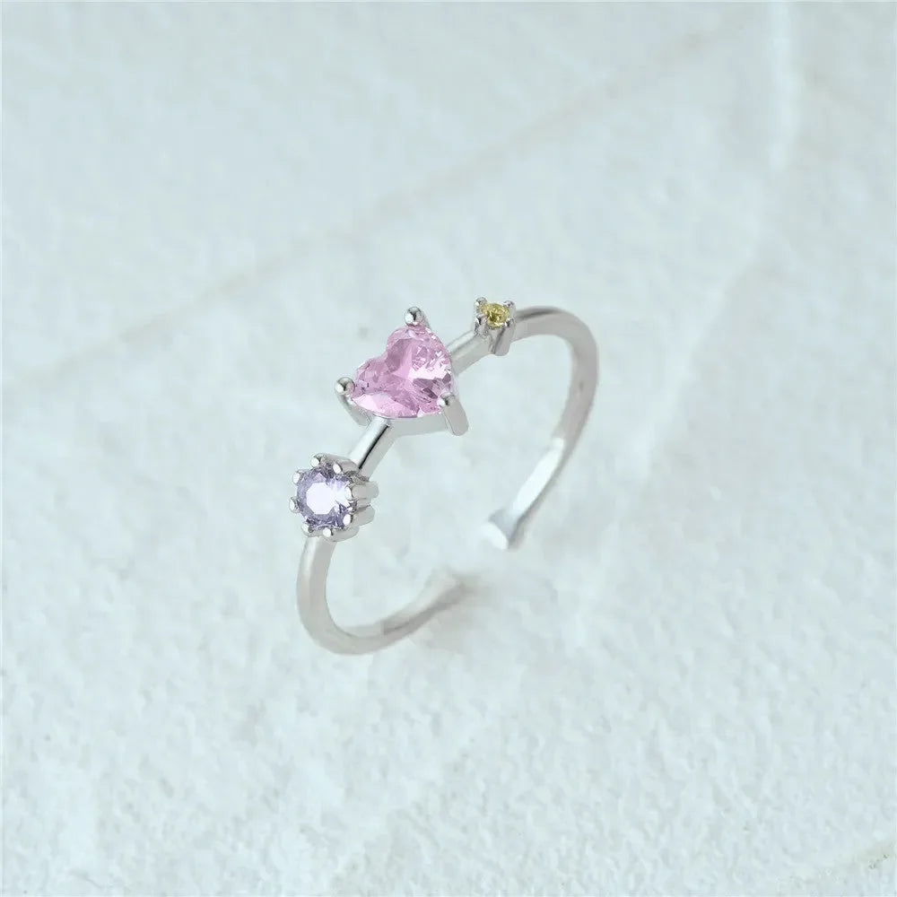 Shiny Heart Shape Silver Ring - Diatoms