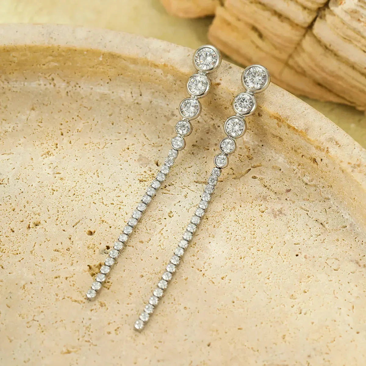 Radiant Long Fringed Diamond Dangler Earrings - Diatoms