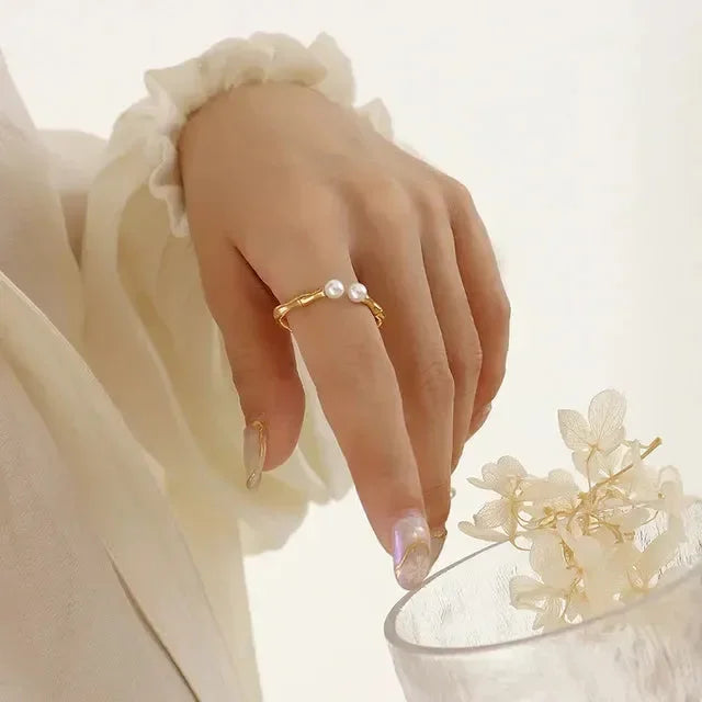 Golden Pearl Rectangular Ring - Diatoms