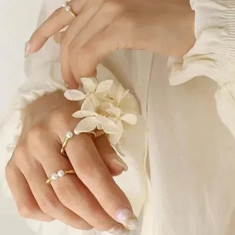 Golden Pearl Rectangular Ring - Diatoms