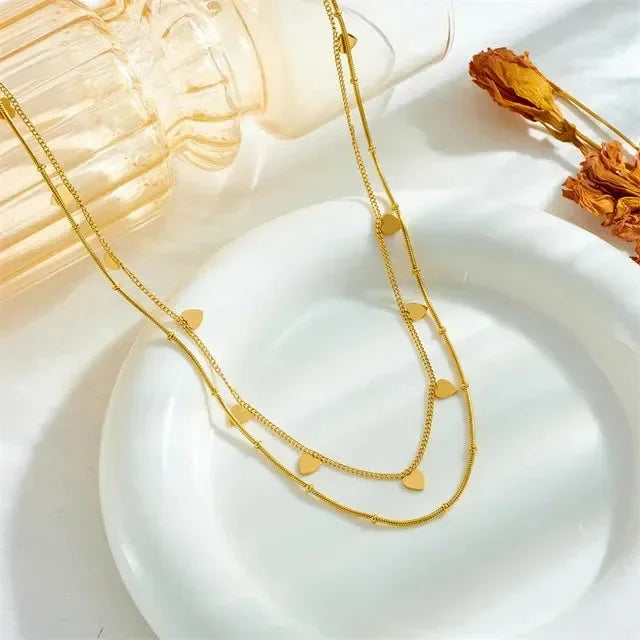 Luxy Layered Contemporary Gold Heart Chain Necklace - Diatoms