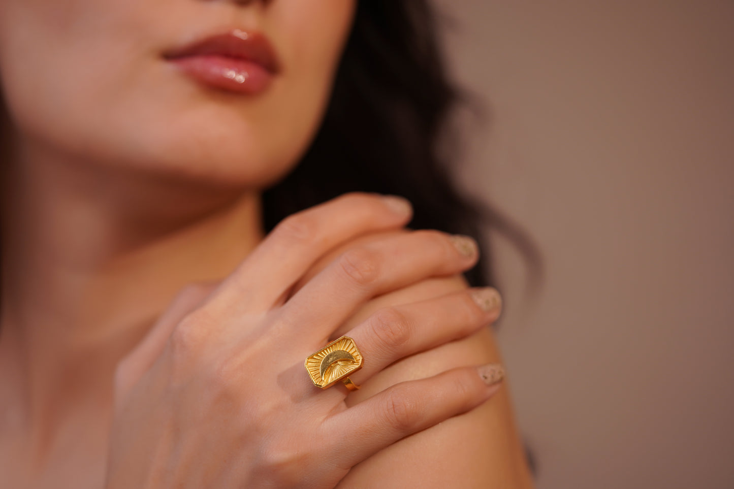 Luxe Waning Crescent Moon Gold Ring