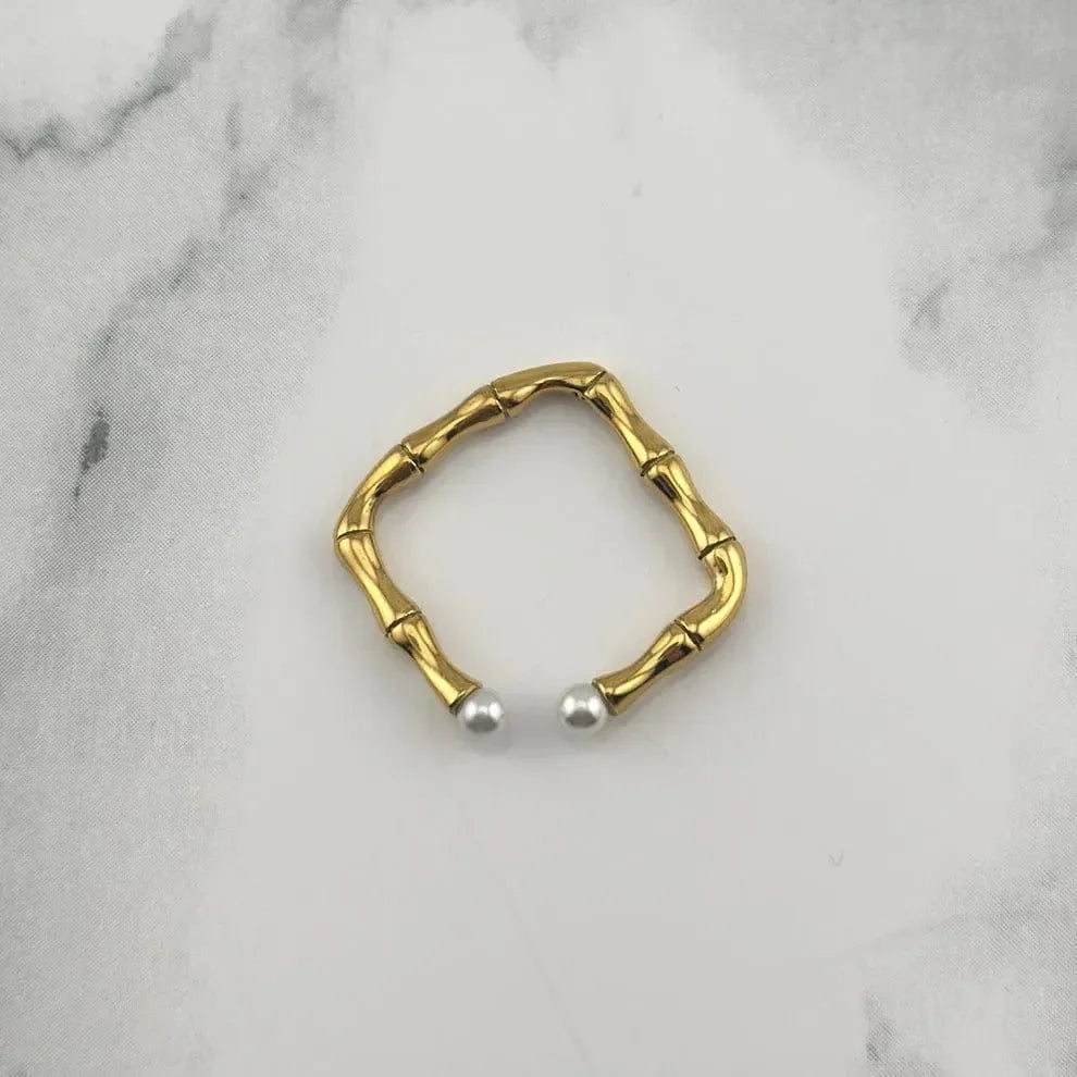 Golden Pearl Rectangular Ring - Diatoms