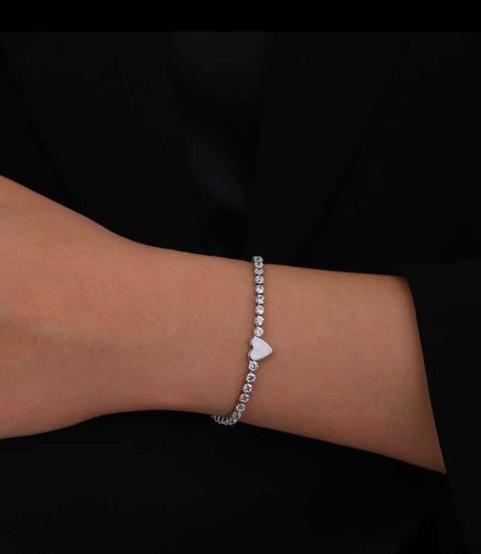 Cubic Zirconia Silver Heart Bracelet