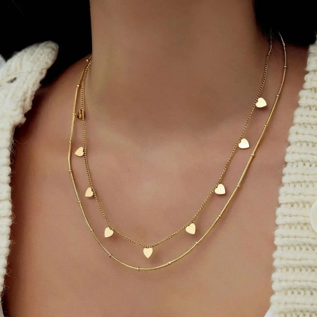 Luxy Layered Contemporary Gold Heart Chain Necklace - Diatoms