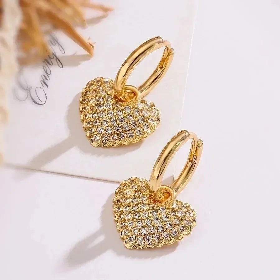 Commute Heart Shape Inlay Diamond Drop Earrings - Diatoms