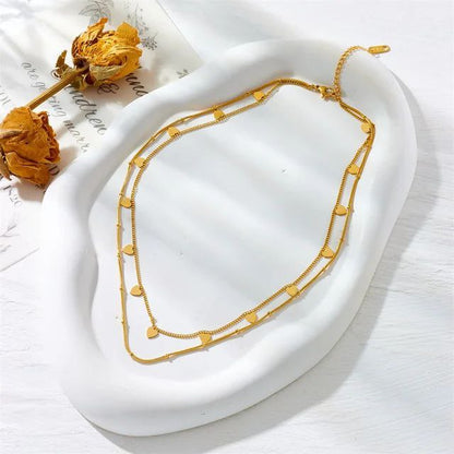 Luxy Layered Contemporary Gold Heart Chain Necklace