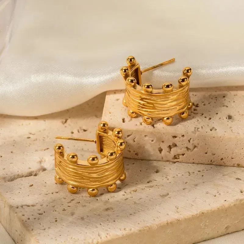 Golden Liylah Textured Stud Earings - Diatoms