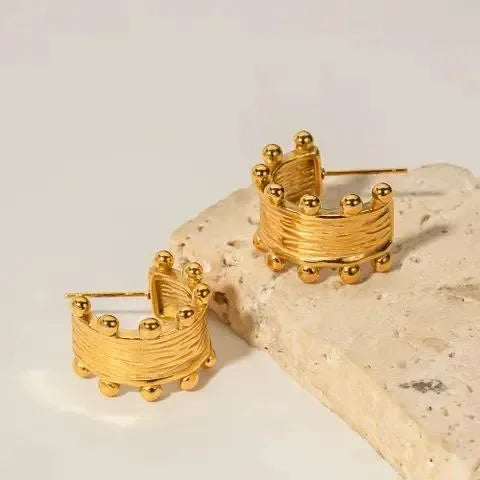 Golden Liylah Textured Stud Earings - Diatoms
