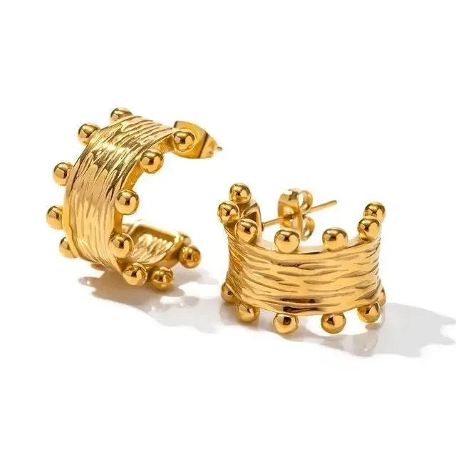 Golden Liylah Textured Stud Earings - Diatoms