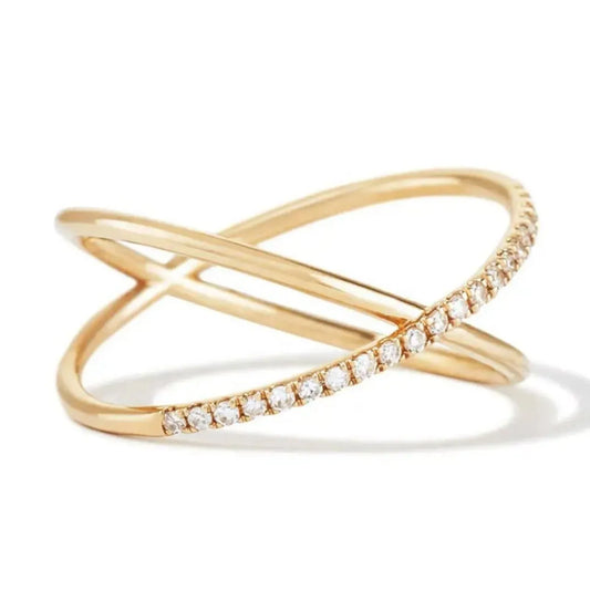 Diamond-Studded Gold Circle Ring - Diatoms