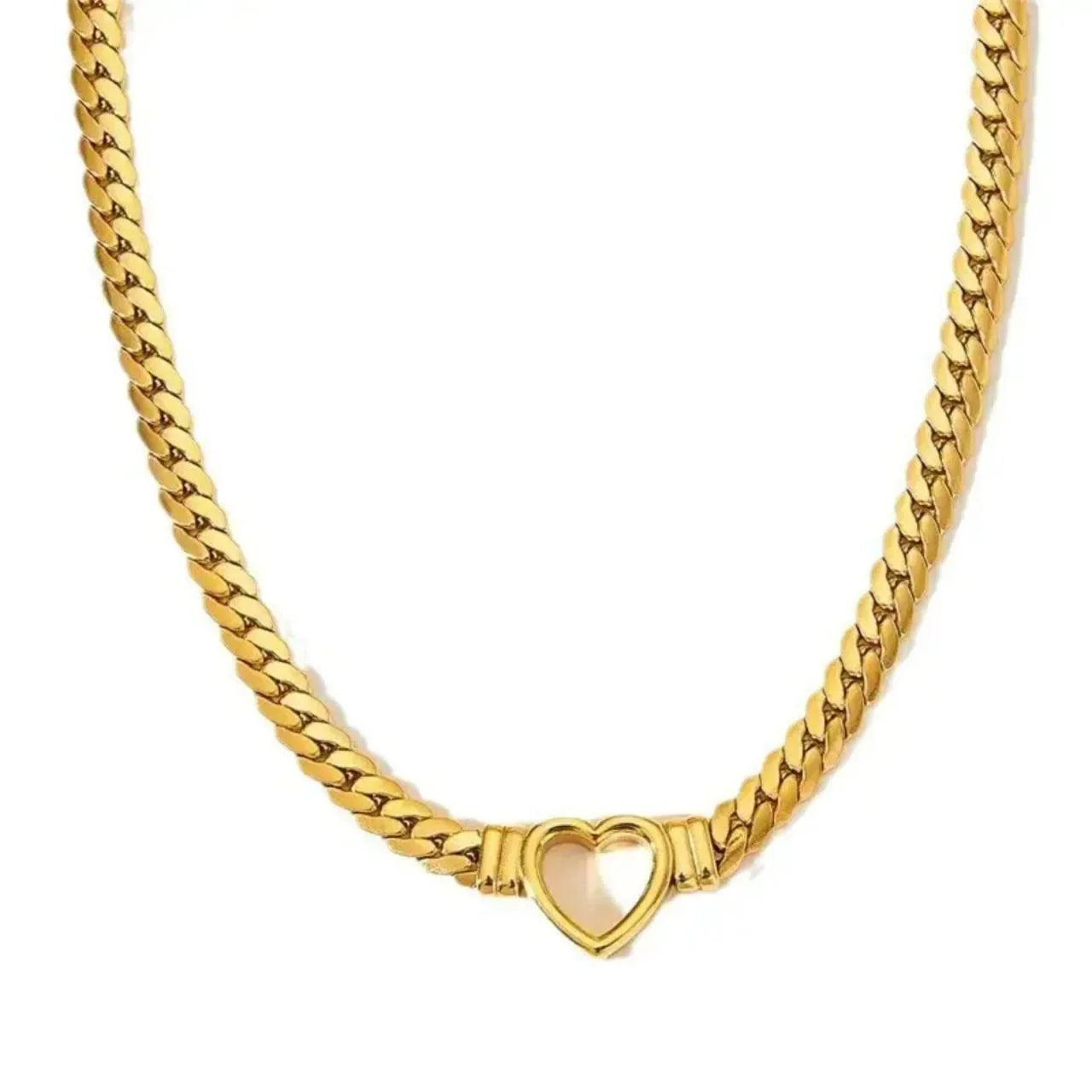 Hollow Heart Chain Necklace - Diatoms