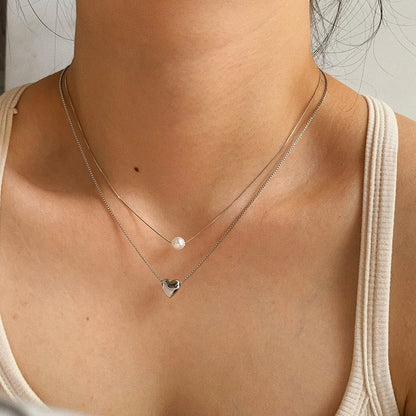 Double Layered Pearl Heart Necklace