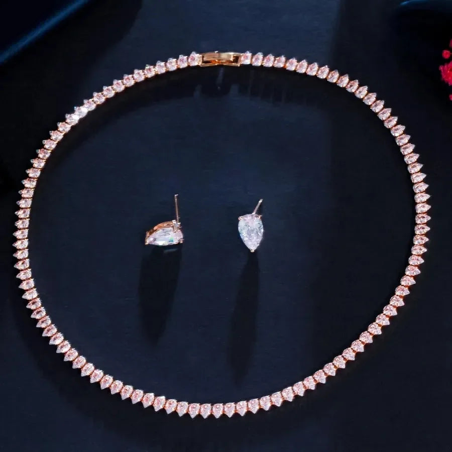 Elegant Lady Korean Style Diamond Earrings Necklace Set - Diatoms