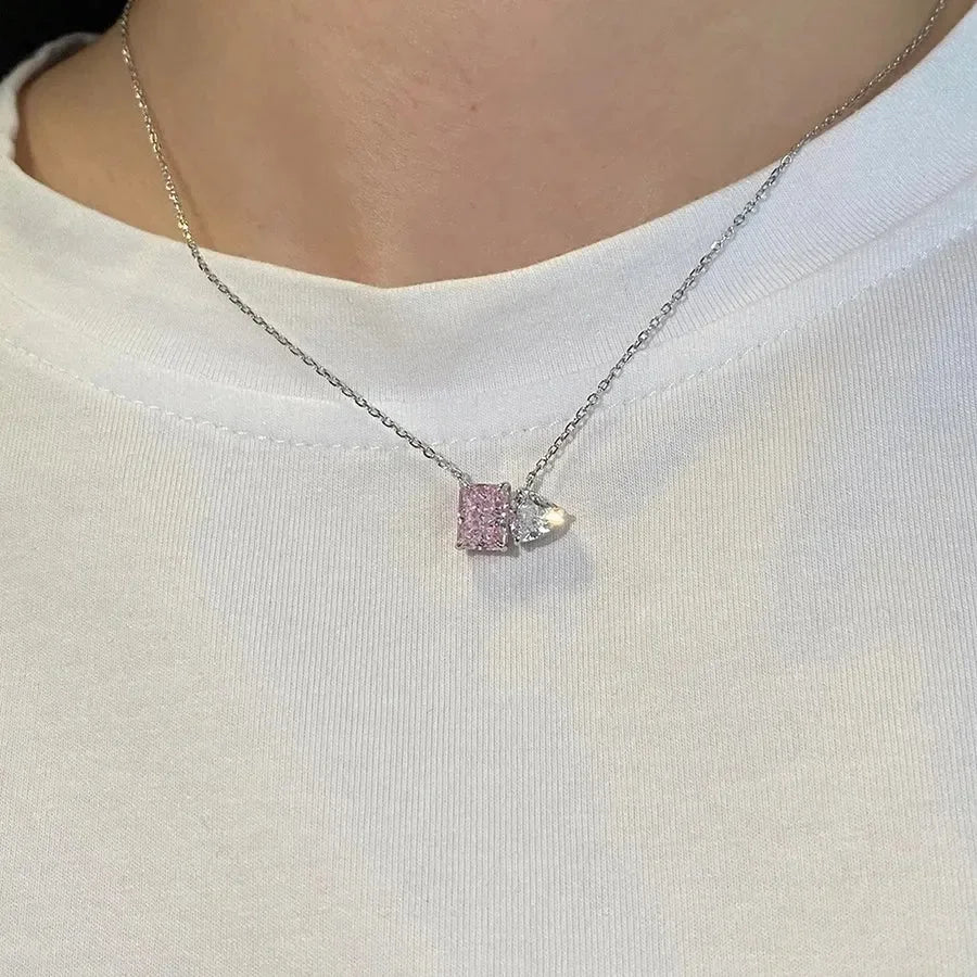 Luxy Silver Square Heart Shape Pendant - Diatoms