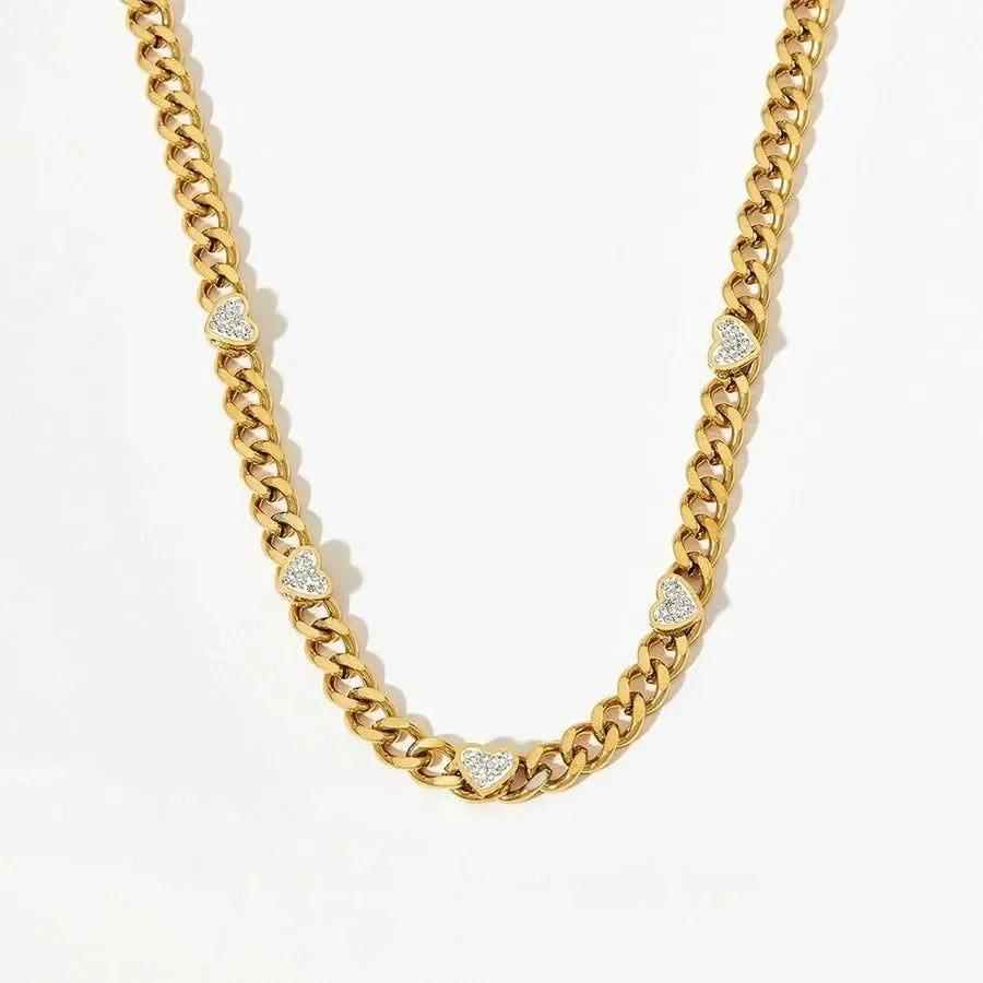 Heart Charm Cuban Choker Necklace - Diatoms