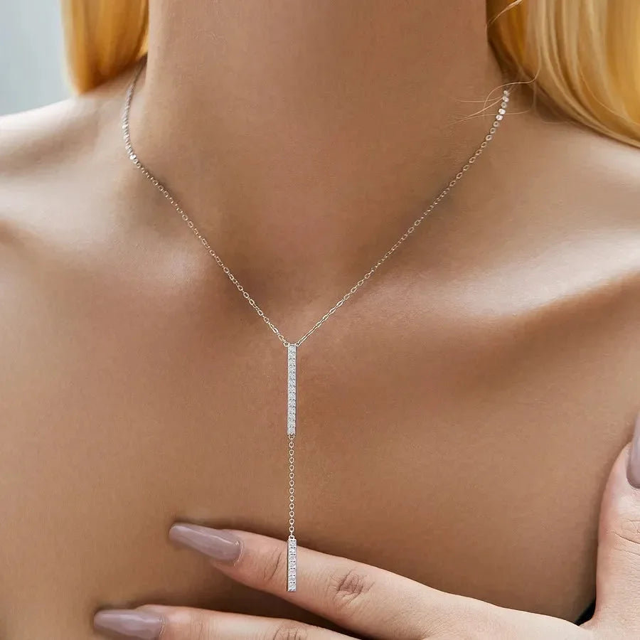 Sterling Silver Inlay Geometric Long Necklace - Diatoms