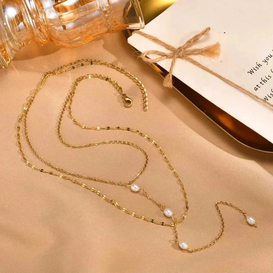 Double Layered Pearl Chain Necklace - Diatoms