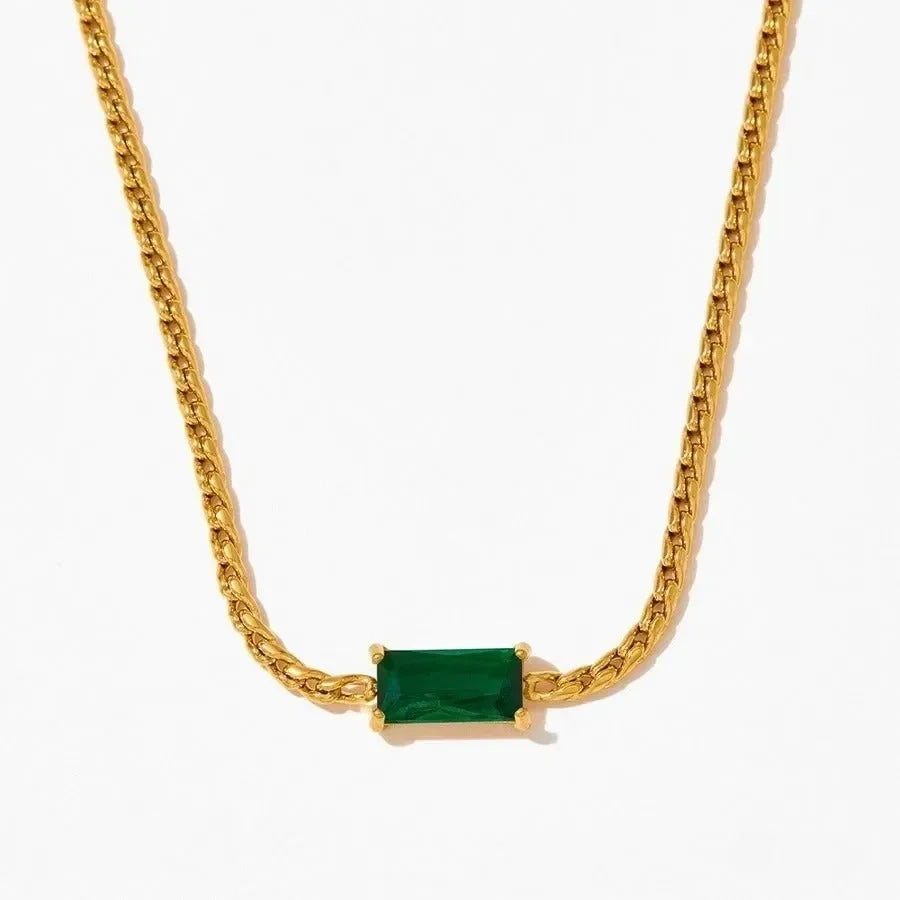 Vertical Emerald Rectangle Necklace - Diatoms