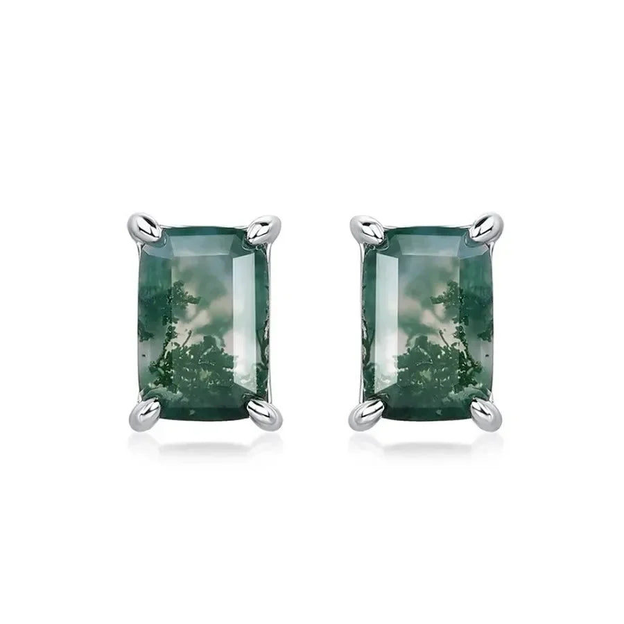 Natural Moss Silver Ear Studs - Diatoms
