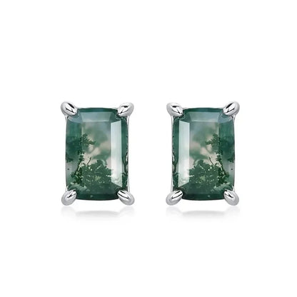Natural Moss Silver Ear Studs - Diatoms