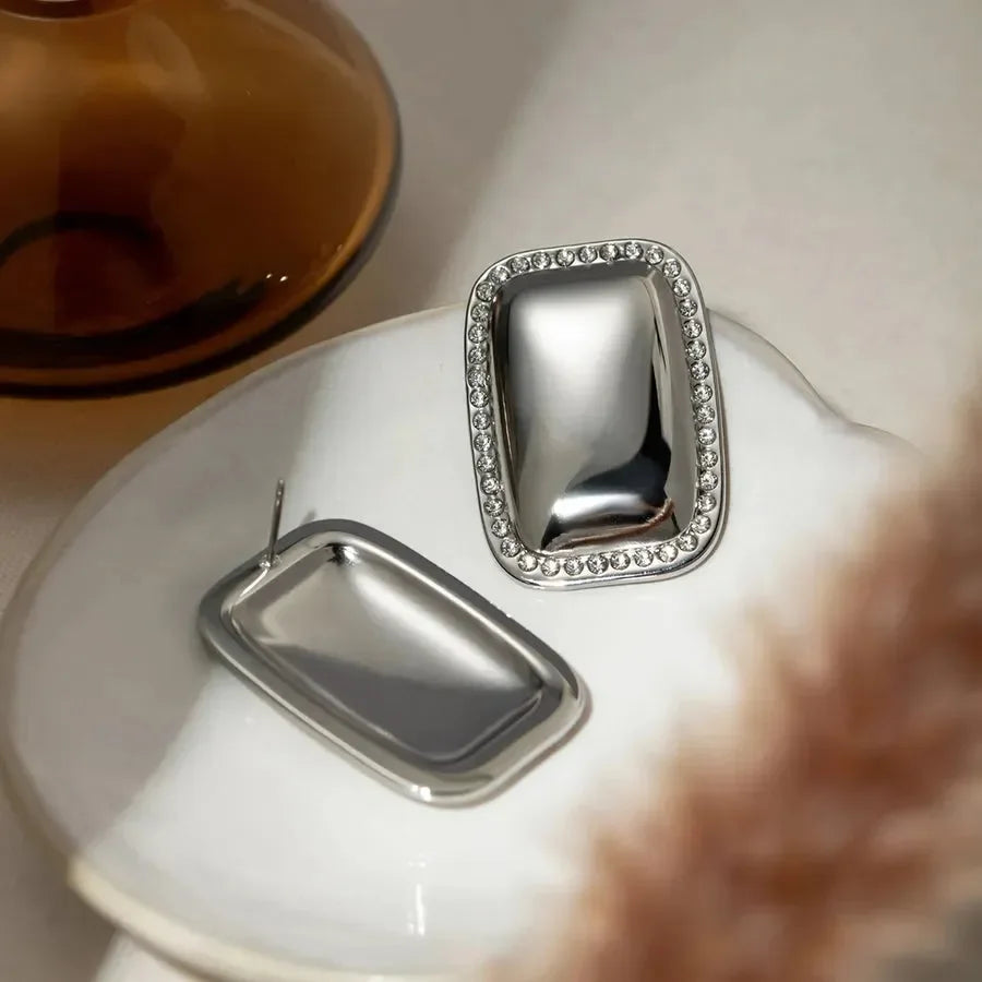 Artistic Rectangle Ear Studs - Diatoms