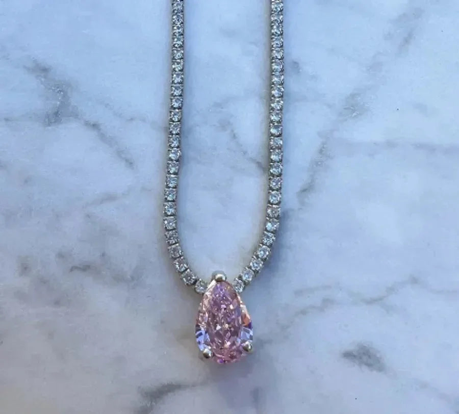 French Geometric Water Droplets Heart Shape diamond Pendant - Diatoms