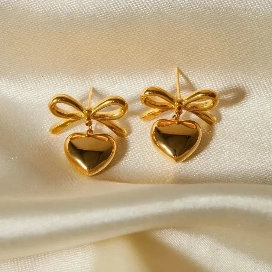 Heart Shape Bow Knot Drop Earrings - Diatoms