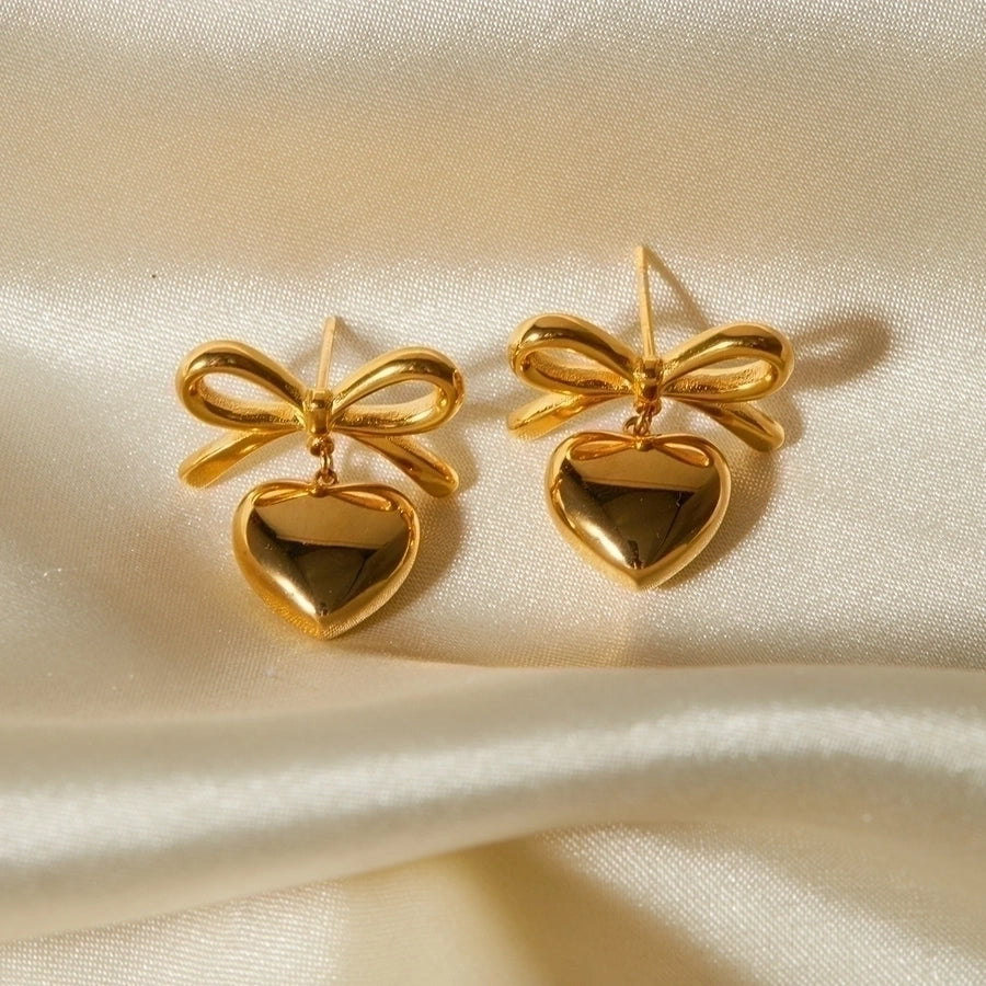 Heart Shape Bow Knot Drop Earrings