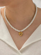 Pearls Beaded Heart Shape Necklace - Diatoms
