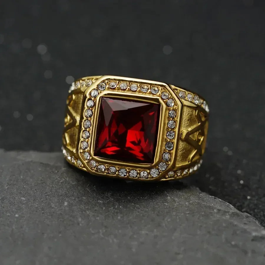 Diatoms Ethnic Red Stone Men's Rings - Diatoms