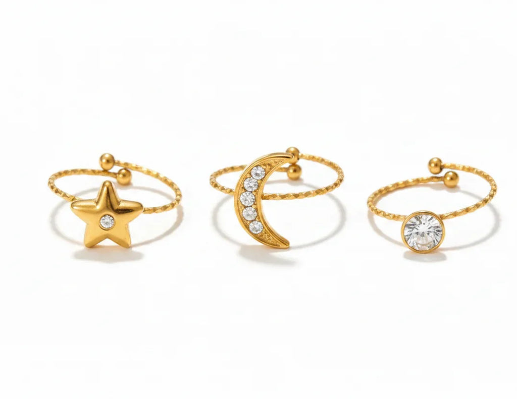 Star Moon Three-Piece Set Rings