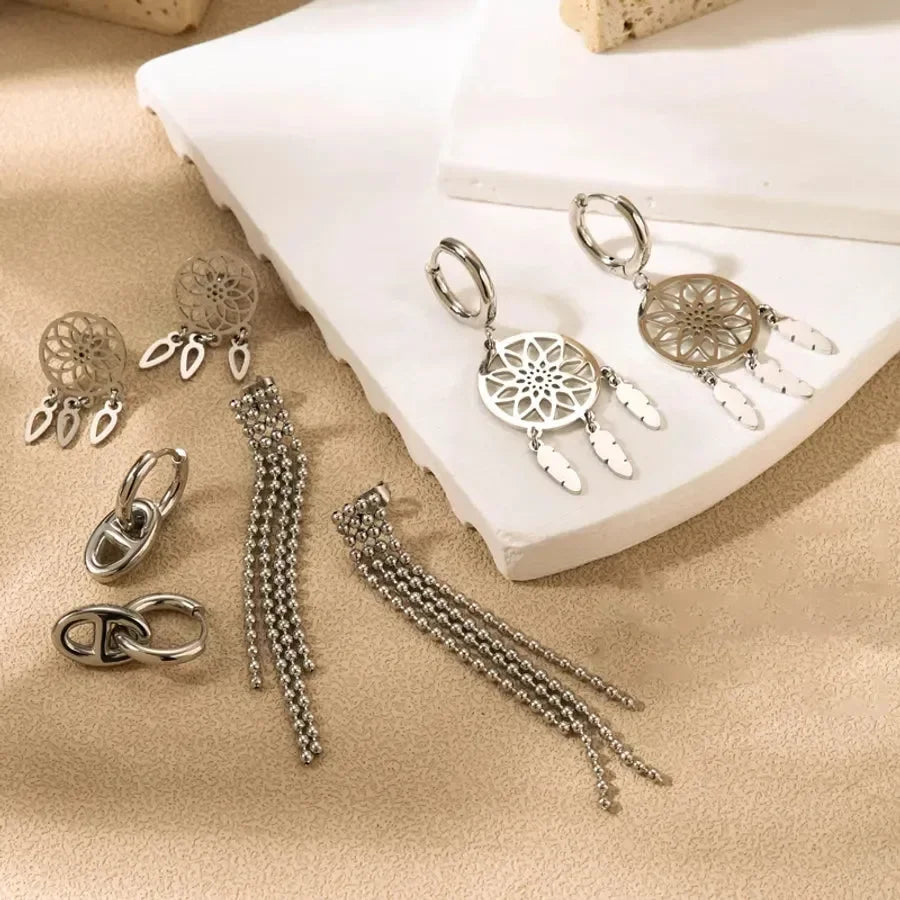 Korean Tassel Silver Drop Earrings - Diatoms